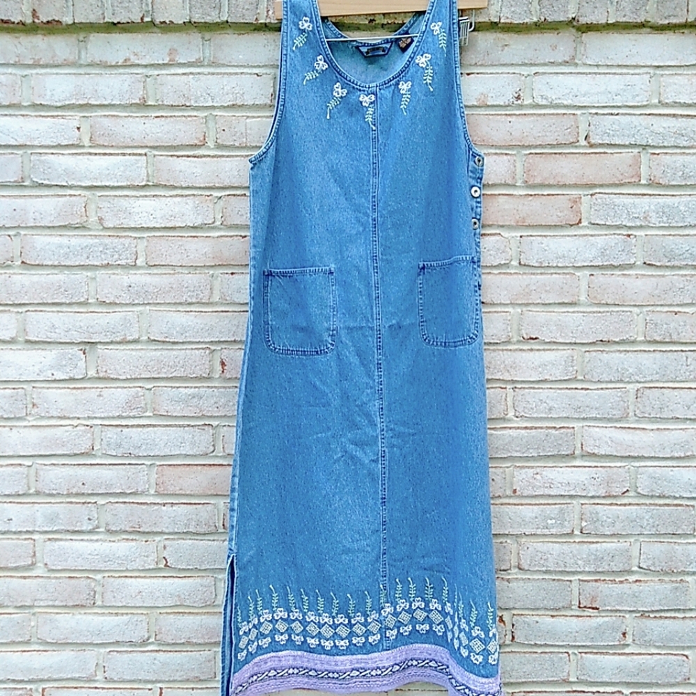 Vintage 90s y2k Denim jumper dress granny core large